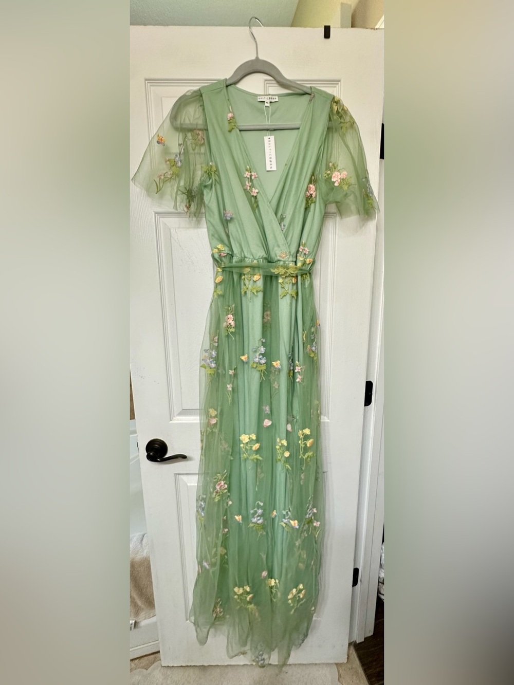 Baltic Born Sage Green Floral Embroidered Tulle Gown XL